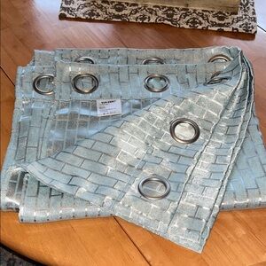 One pair Silver and Blue Grommet Curtains